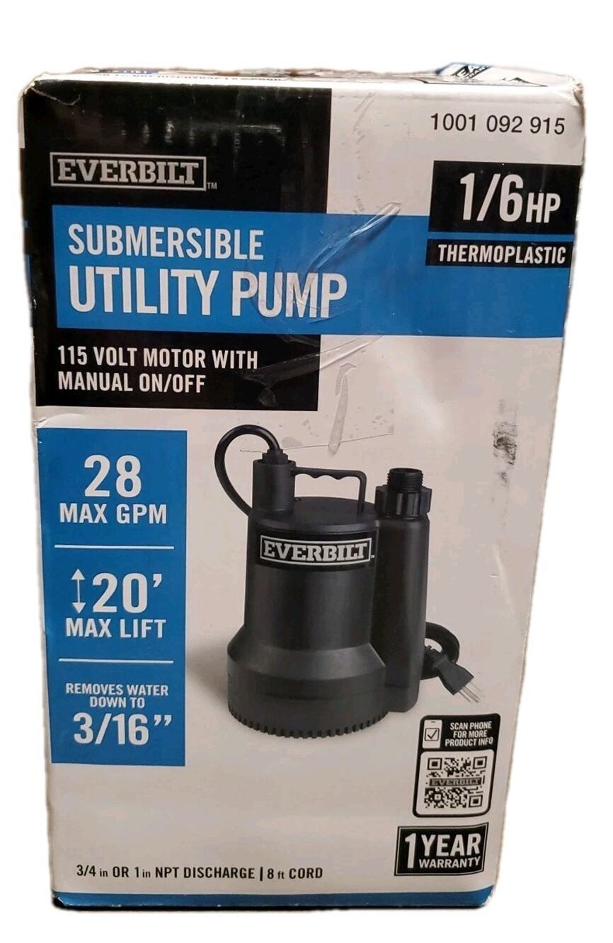 Everbilt 1/6 HP Submersible Utility Water Pump SUP54-HD NEW Open Box
